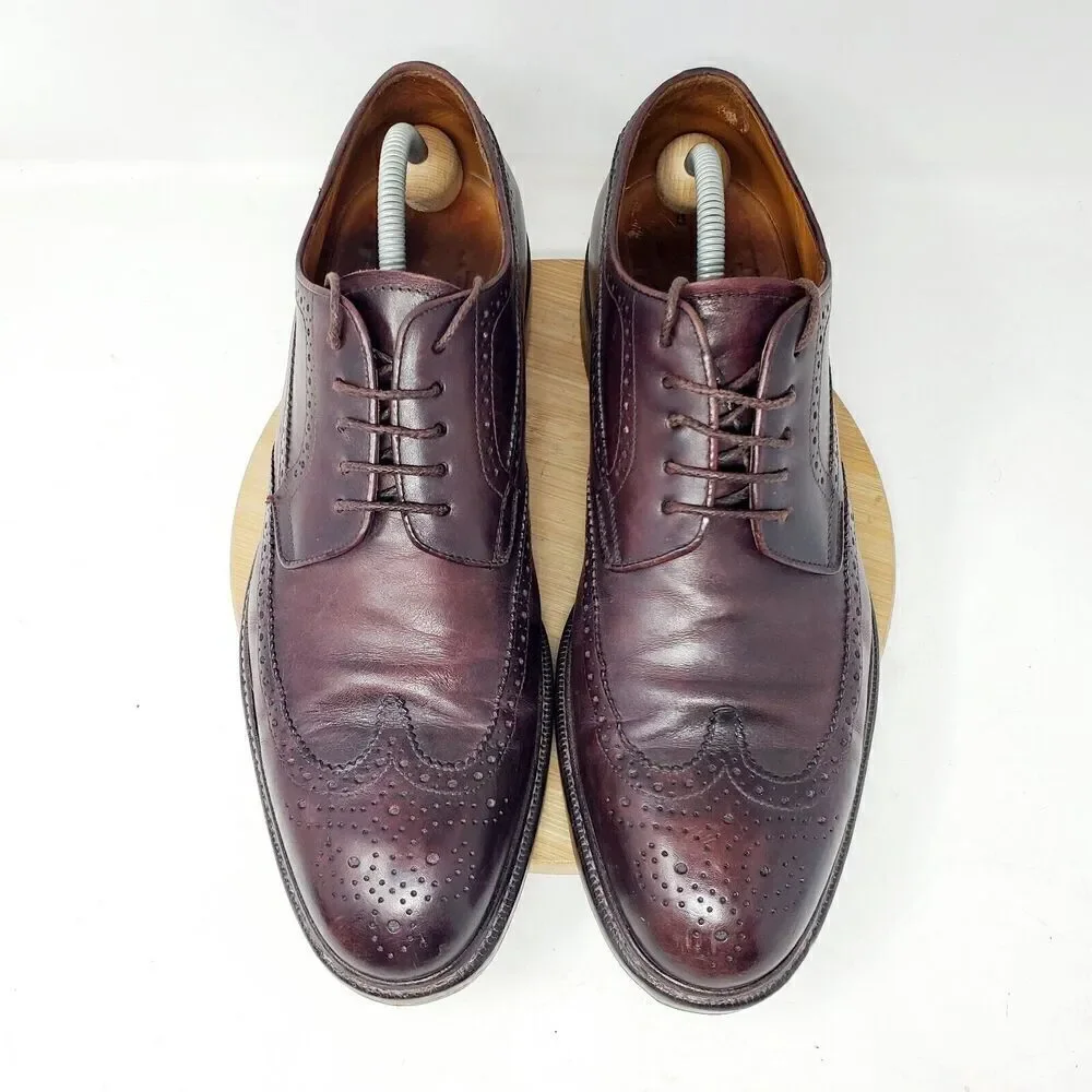 Campanile Shoes Mens 10 Brown Leather Wingtip Derby Full Brogue Medallion Oxford